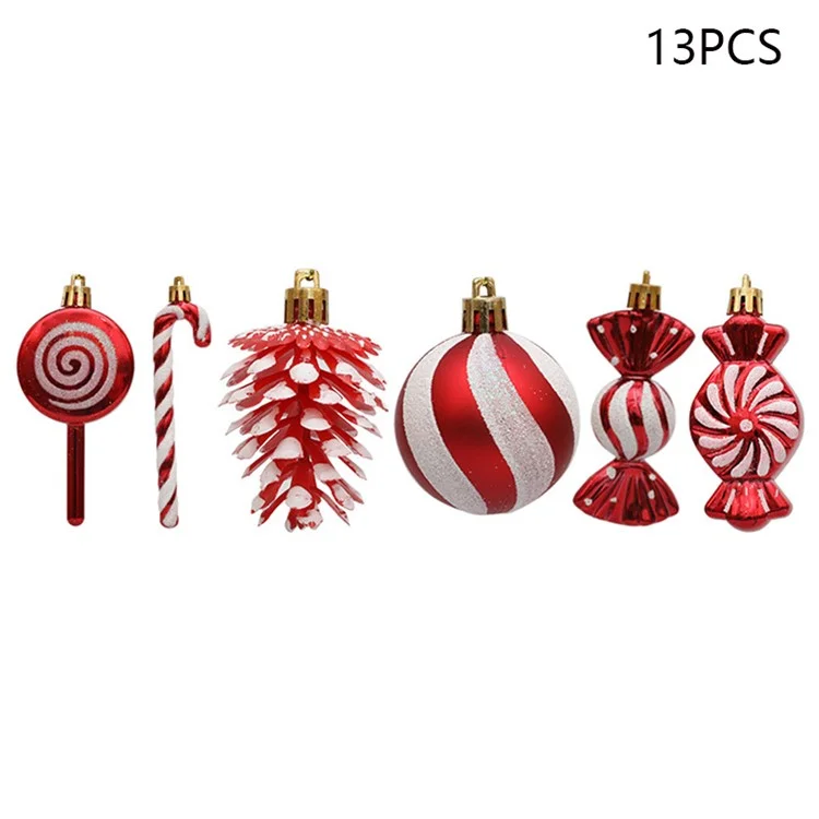 13 piezas / Juego de bolas redondas de conos de pino de caramelo para el árbol de Navidad Decoración del Festival de Xmas - Rojo
