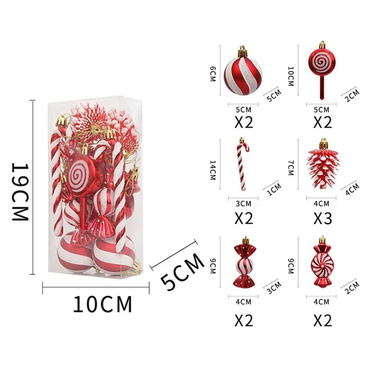 13 piezas / Juego de bolas redondas de conos de pino de caramelo para el árbol de Navidad Decoración del Festival de Xmas - Rojo