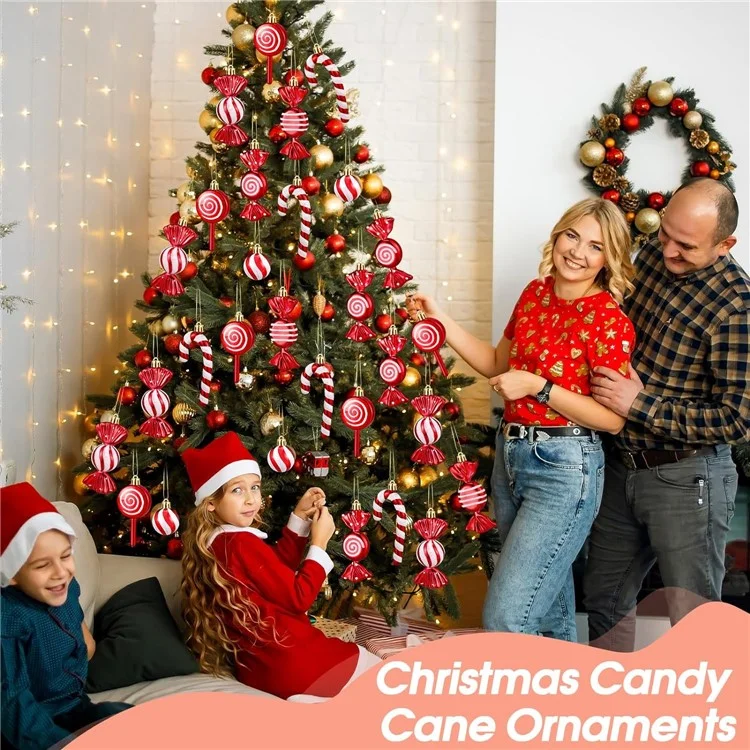 13 piezas / Juego de bolas redondas de conos de pino de caramelo para el árbol de Navidad Decoración del Festival de Xmas - Rojo
