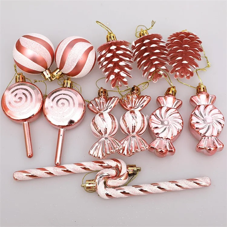 13 piezas / Juego de bolas redondas de conos de pino de caramelo para el árbol de Navidad Decoración del Festival de Xmas - Rojo