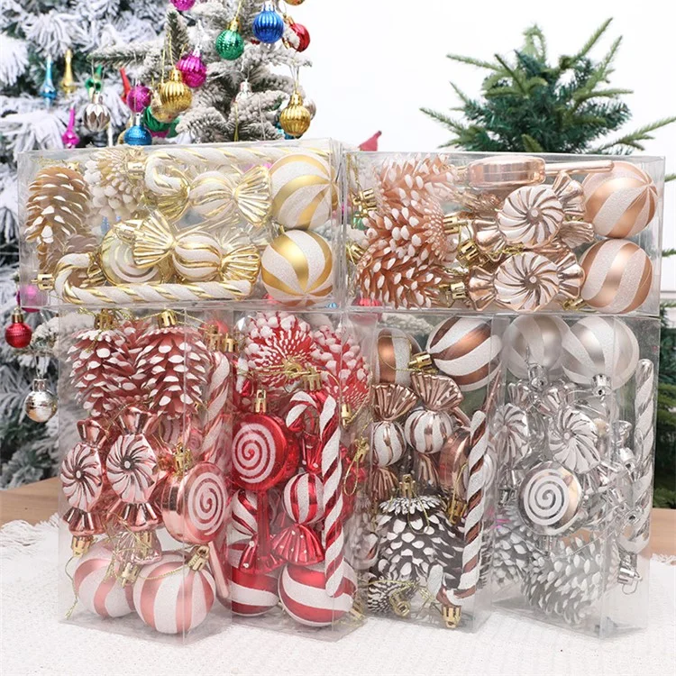 13 piezas / Juego de bolas redondas de conos de pino de caramelo para el árbol de Navidad Decoración del Festival de Xmas - Rojo