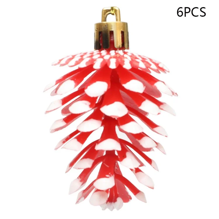6Pcs Lovely Pine Cone Festival Xmas Decoration Christmas Tree Hanging Ornament - Red