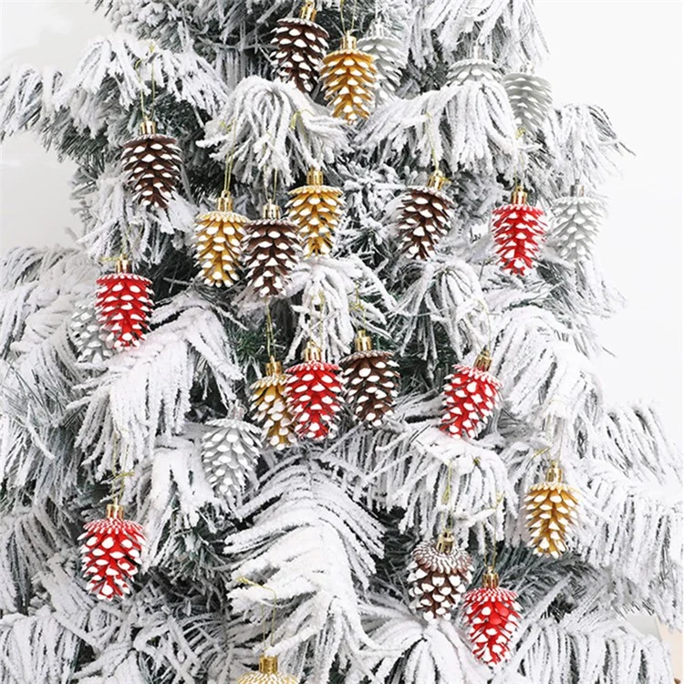 6Pcs Lovely Pine Cone Festival Xmas Decoration Christmas Tree Hanging Ornament - Red