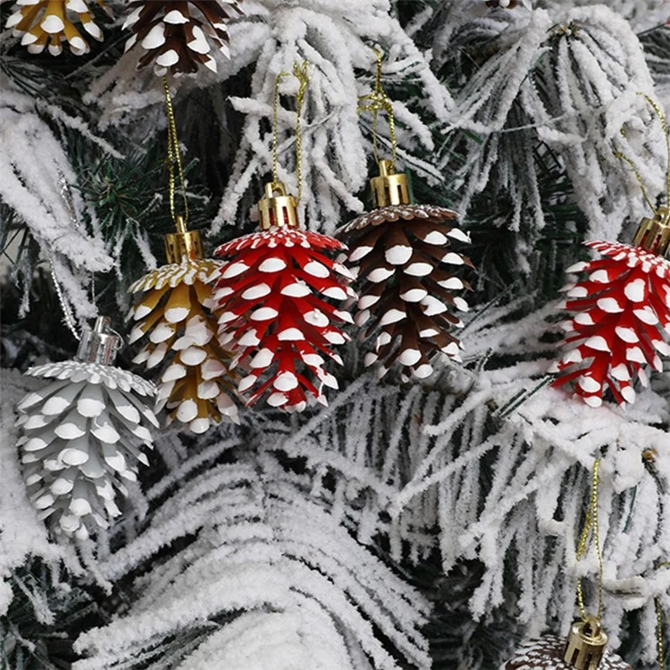 6Pcs Lovely Pine Cone Festival Xmas Decoration Christmas Tree Hanging Ornament - Red