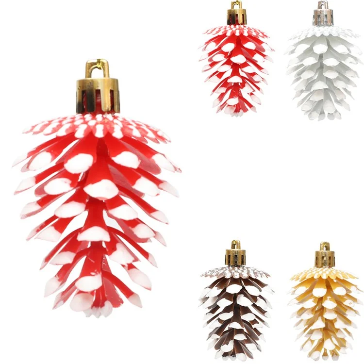 6Pcs Lovely Pine Cone Festival Xmas Decoration Christmas Tree Hanging Ornament - Red