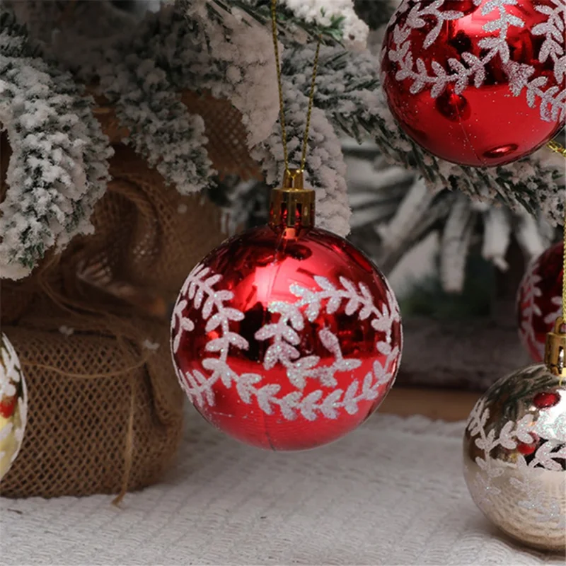 6 Stück 6 cm Kunststoffkugeln Weihnachtsbaum-Dekor Weidenranken-Muster Lackierte Kugeln Festliche Hängende Ornamente - Rot