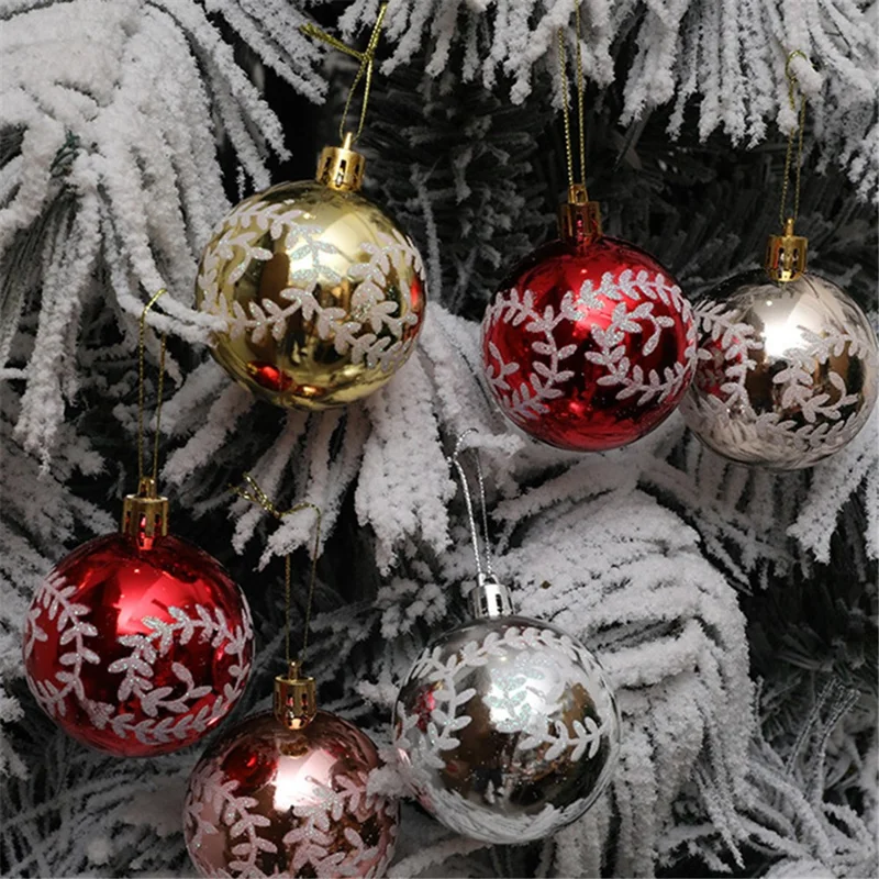 6 Stück 6 cm Kunststoffkugeln Weihnachtsbaum-Dekor Weidenranken-Muster Lackierte Kugeln Festliche Hängende Ornamente - Rot
