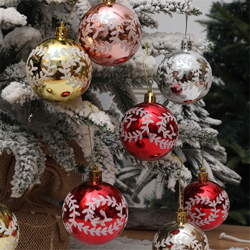 6 Stück 6 cm Kunststoffkugeln Weihnachtsbaum-Dekor Weidenranken-Muster Lackierte Kugeln Festliche Hängende Ornamente - Rot