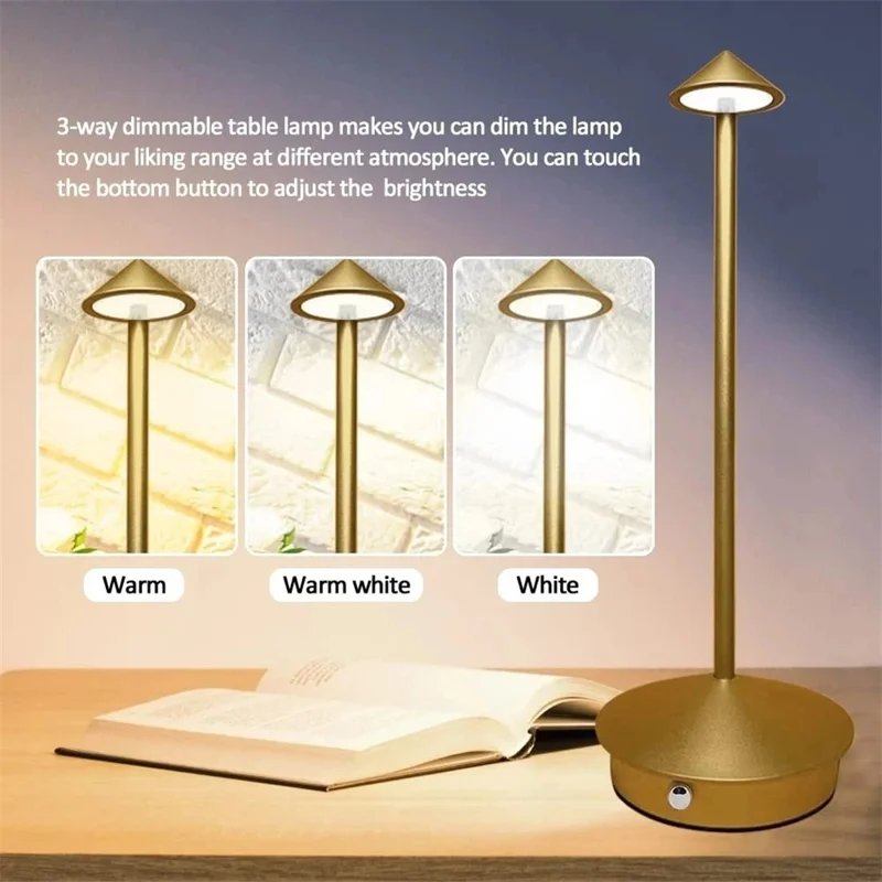 Rechargeable Decorative Table Lamp Iron + Aluminum Restaurant Bar Outdoor Home Atmosphere Night Light - Gold