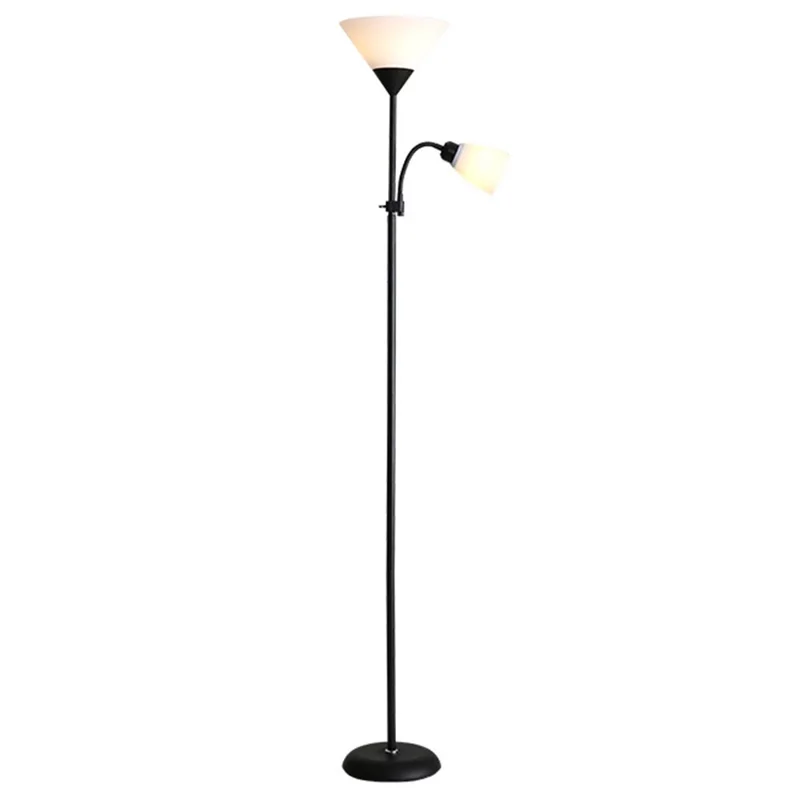 Modern LED Standing Lamp Bedroom Dual Head Floor Light with E27 Warm Light Bulbs - Black