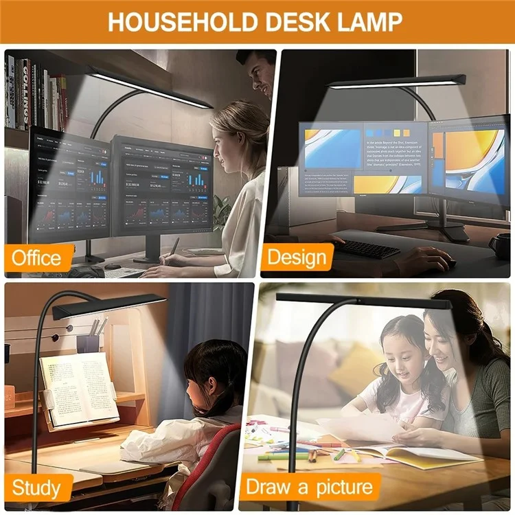 Lampe de bureau à LED Touch Dimmable pour bureau maison, lumière de table avec cou de cygne réglable pour des soins oculaires