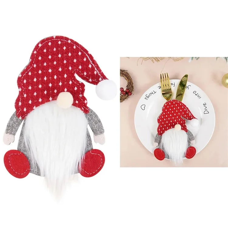 Xmas Gnome Design Cutlery Storage Bag Christmas Decoration Fork Knife Cutlery Holder Bag - Dot