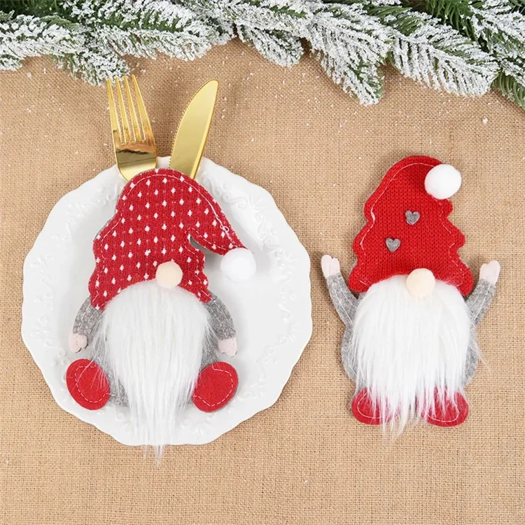 Xmas Gnome Design Cutlery Storage Bag Christmas Decoration Fork Knife Cutlery Holder Bag - Dot
