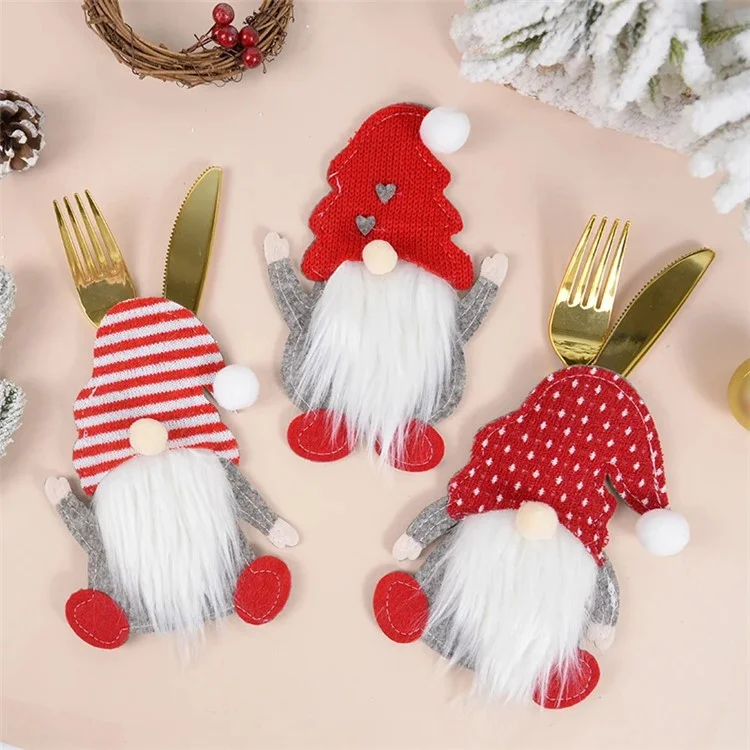 Xmas Gnome Design Cutlery Storage Bag Christmas Decoration Fork Knife Cutlery Holder Bag - Dot