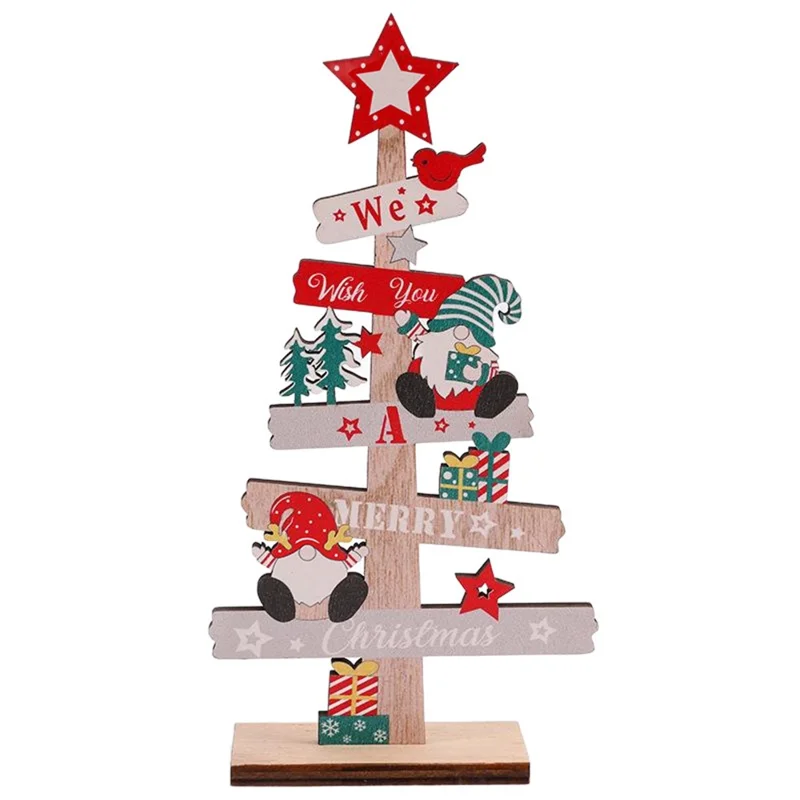 English Letters Wooden Board Tree Christmas Decoration Lovely Xmas Desktop Ornament - Gnome