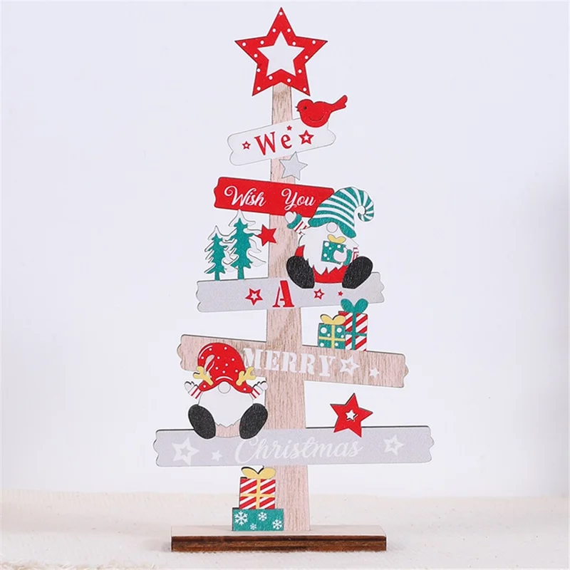 English Letters Wooden Board Tree Christmas Decoration Lovely Xmas Desktop Ornament - Gnome