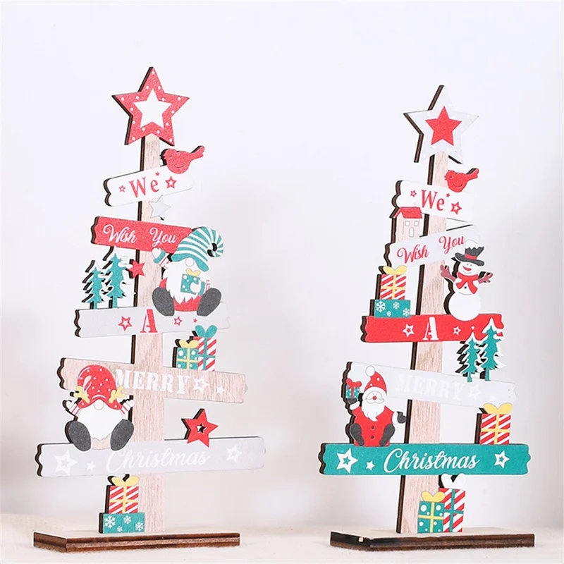 English Letters Wooden Board Tree Christmas Decoration Lovely Xmas Desktop Ornament - Gnome