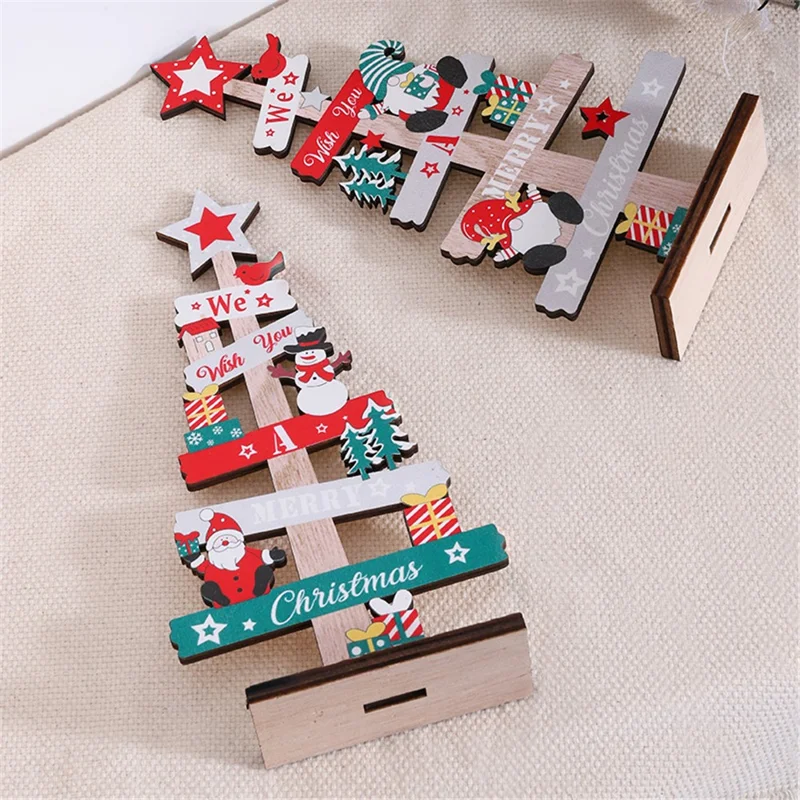 English Letters Wooden Board Tree Christmas Decoration Lovely Xmas Desktop Ornament - Gnome