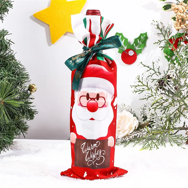 Christmas Wine Bottle Cloth Bag Red Wine Champagne Bottle Cover Dining Table Decoration - Santa Claus
