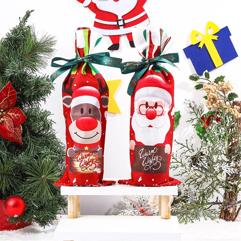 Christmas Wine Bottle Cloth Bag Red Wine Champagne Bottle Cover Dining Table Decoration - Santa Claus