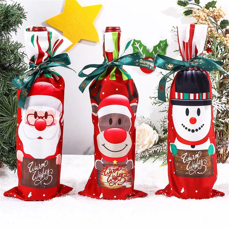 Christmas Wine Bottle Cloth Bag Red Wine Champagne Bottle Cover Dining Table Decoration - Santa Claus