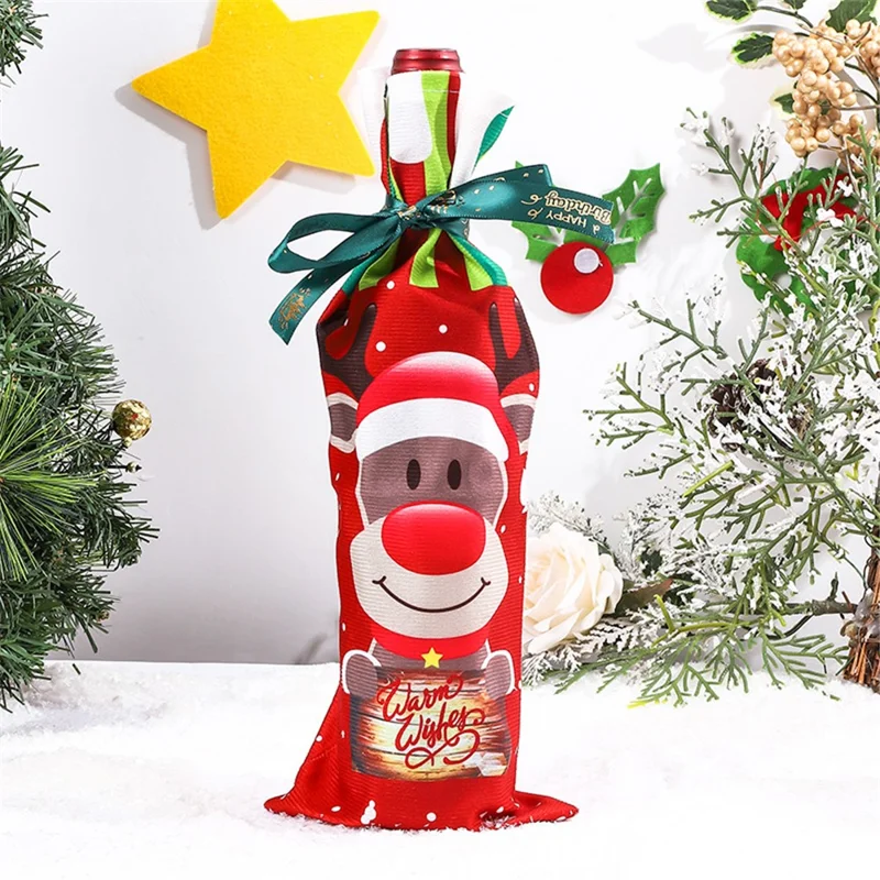 Christmas Wine Bottle Cloth Bag Red Wine Champagne Bottle Cover Dining Table Decoration - Elk