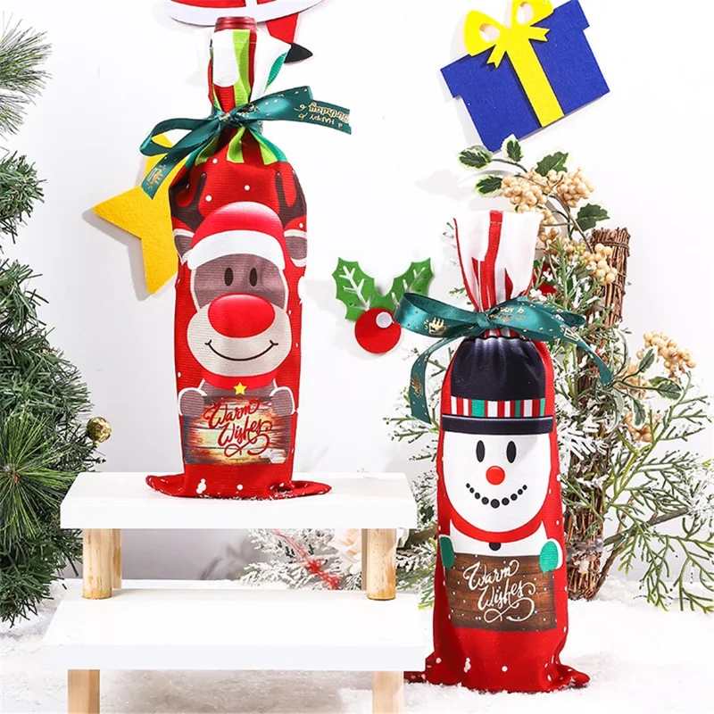 Christmas Wine Bottle Cloth Bag Red Wine Champagne Bottle Cover Dining Table Decoration - Elk