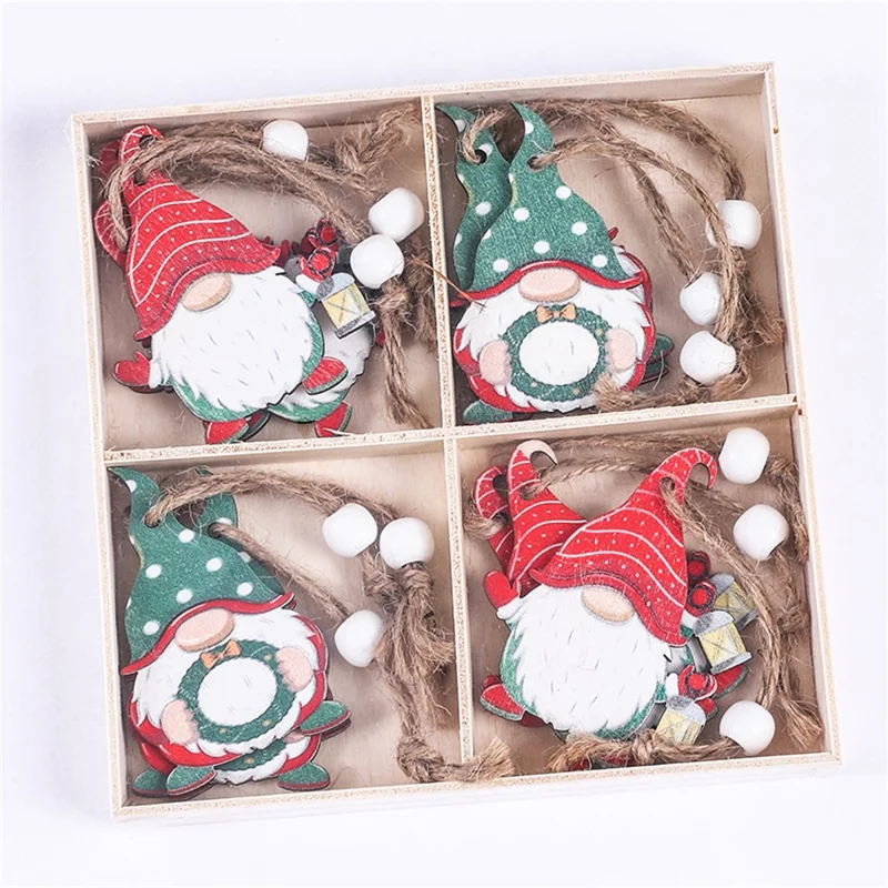 12Pcs Faceless Xmas Gnome Wooden Decoration Christmas Tree Window Wall Hanging Ornament - Style 3