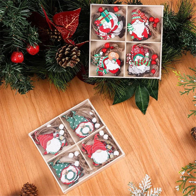12Pcs Faceless Xmas Gnome Wooden Decoration Christmas Tree Window Wall Hanging Ornament - Style 3