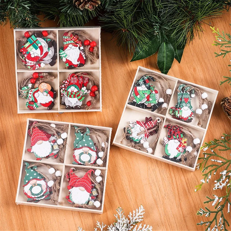 12Pcs Faceless Xmas Gnome Wooden Decoration Christmas Tree Window Wall Hanging Ornament - Style 3