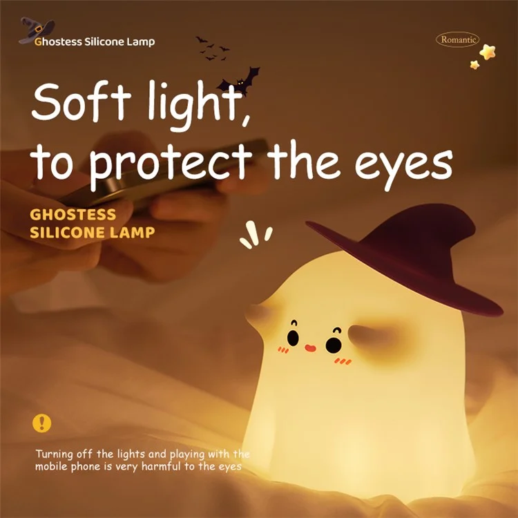 A020 Lámpara de noche de silicona con diseño de fantasma mago de dibujos animados para descompresión y sueño