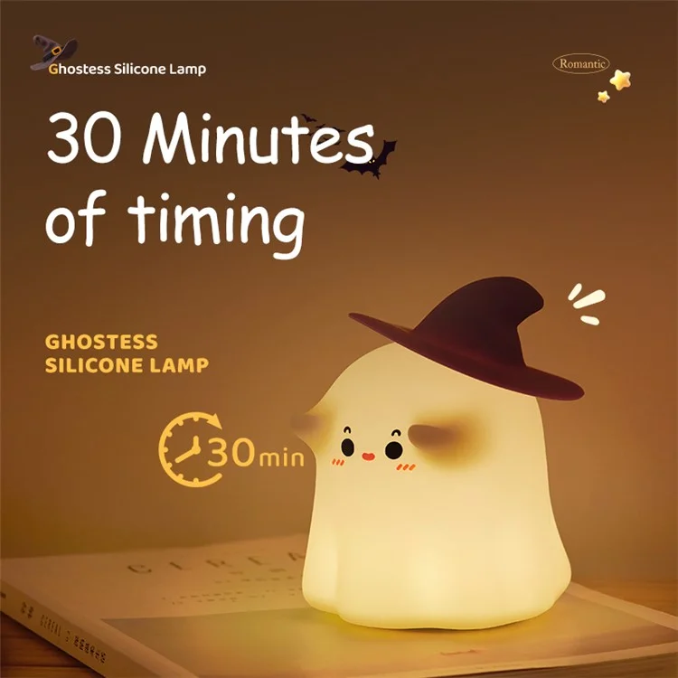 A020 Lámpara de noche de silicona con diseño de fantasma mago de dibujos animados para descompresión y sueño