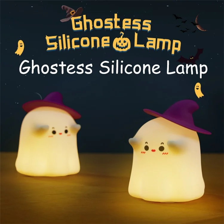 A020 Lámpara de noche de silicona con diseño de fantasma mago de dibujos animados para descompresión y sueño