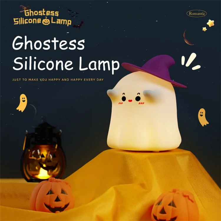 A020 Lámpara de noche de silicona con diseño de fantasma mago de dibujos animados para descompresión y sueño