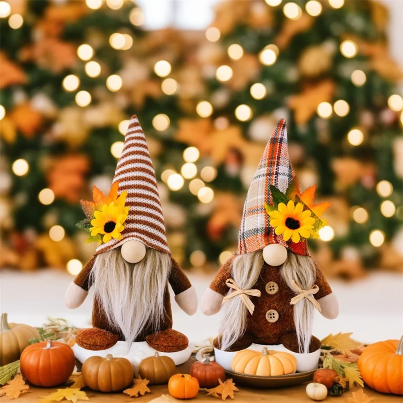 Christmas Faceless Doll with Sunflower Xmas Gift Gnome Tabletop Ornament - Beard