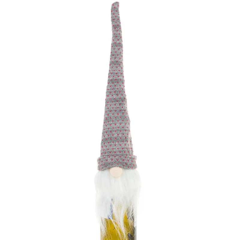 Long Hat Christmas Faceless Doll Wine Bottle Cover Knitted Sleeve Xmas Gift - Red+Grey