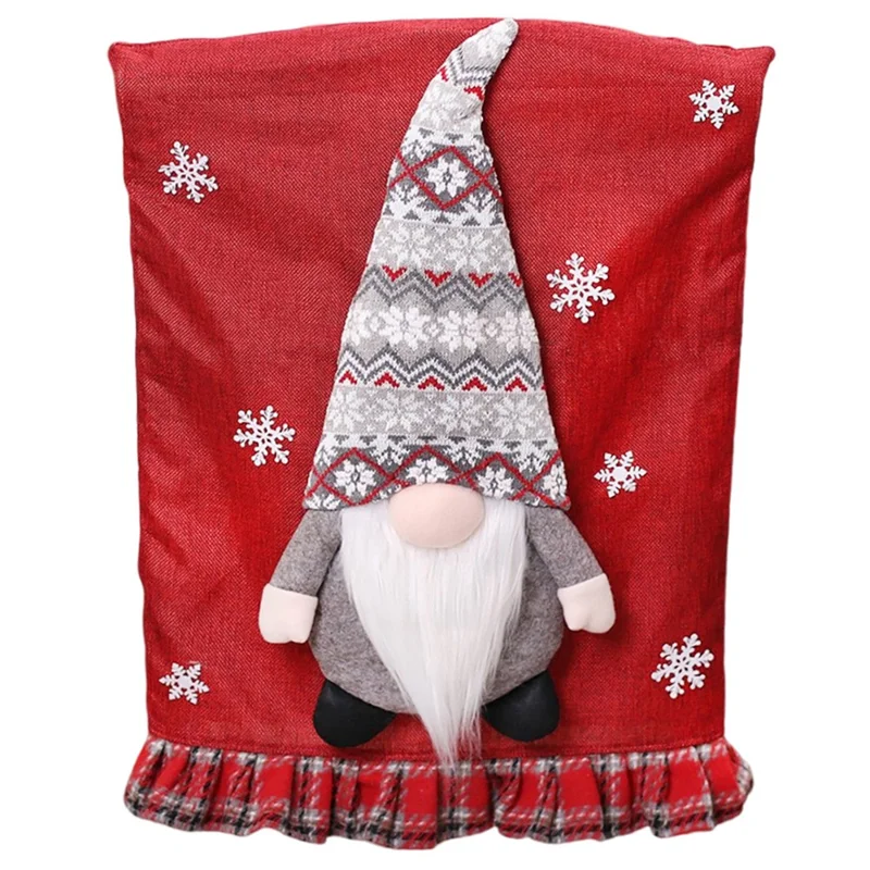 Juletidsløs dukke spisestolsdækkelæder elastisk ryggeslipsdækkel Xmas gave festdekoration - Grå dukke