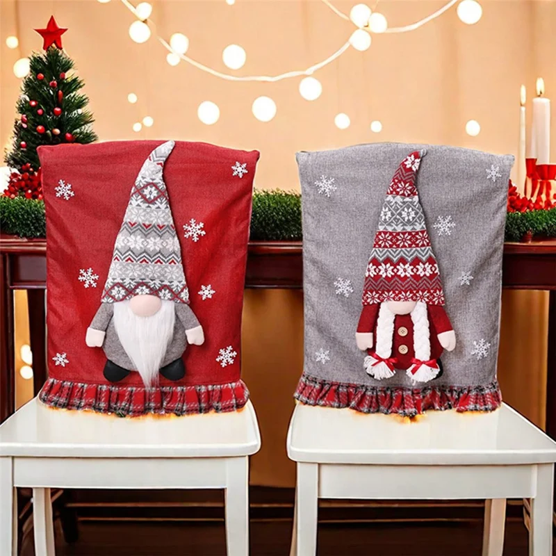 Juletidsløs dukke spisestolsdækkelæder elastisk ryggeslipsdækkel Xmas gave festdekoration - Grå dukke