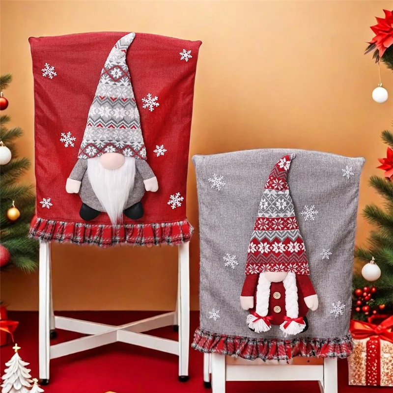 Juletidsløs dukke spisestolsdækkelæder elastisk ryggeslipsdækkel Xmas gave festdekoration - Grå dukke