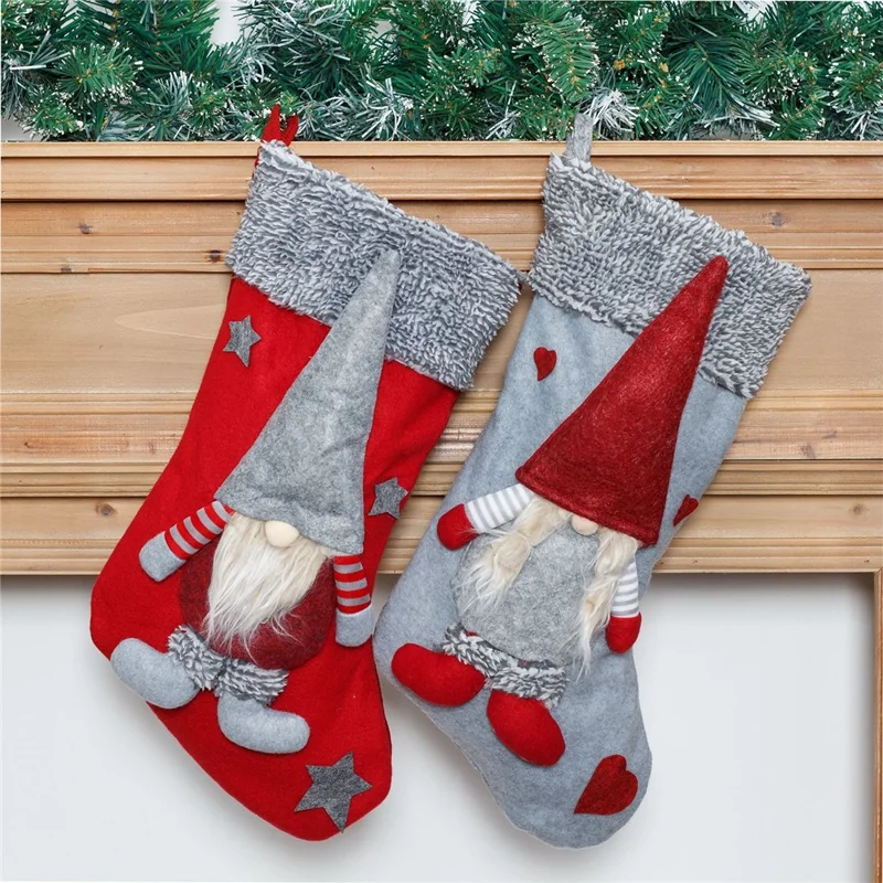 Faceless Doll Christmas Stocking Festive Candy Gift Bag Xmas Tree Hanging Decoration - Braids