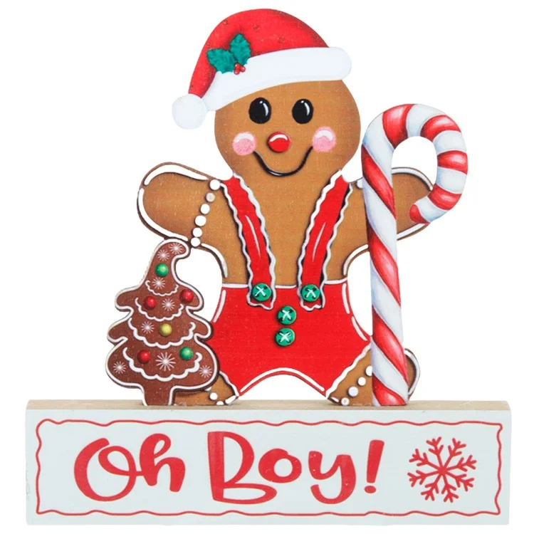 Adorno de Mesa de Navidad de Madera Gingerbread Man Santa Claus Festival Decoration - Cane+Gingerbread Man