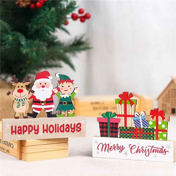 Adorno de Mesa de Navidad de Madera Gingerbread Man Santa Claus Festival Decoration - Cane+Gingerbread Man