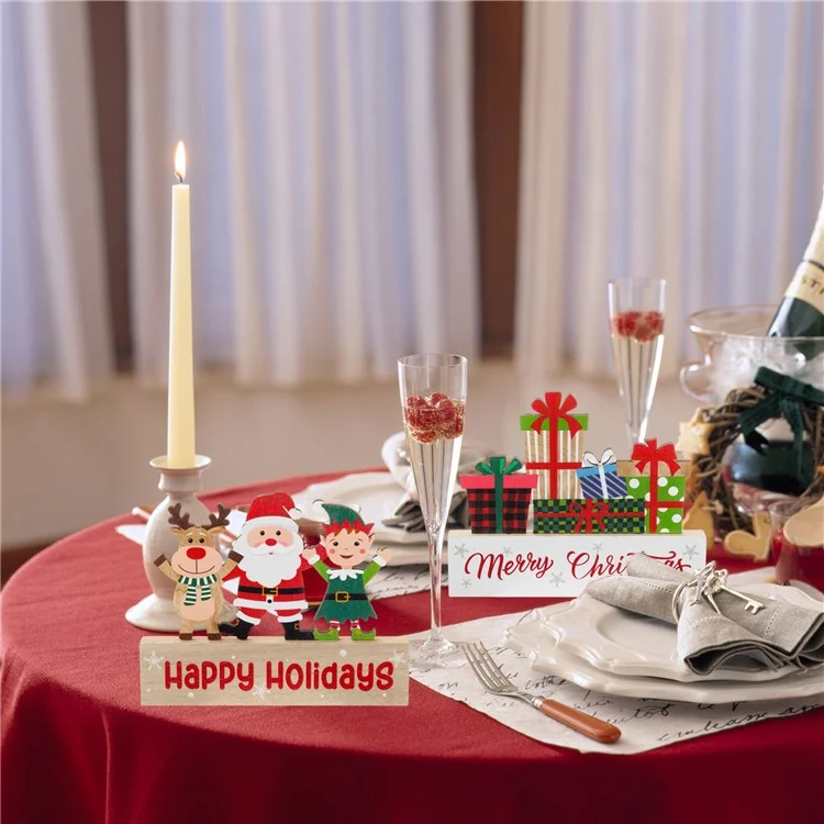 Adorno de Mesa de Navidad de Madera Gingerbread Man Santa Claus Festival Decoration - Cane+Gingerbread Man