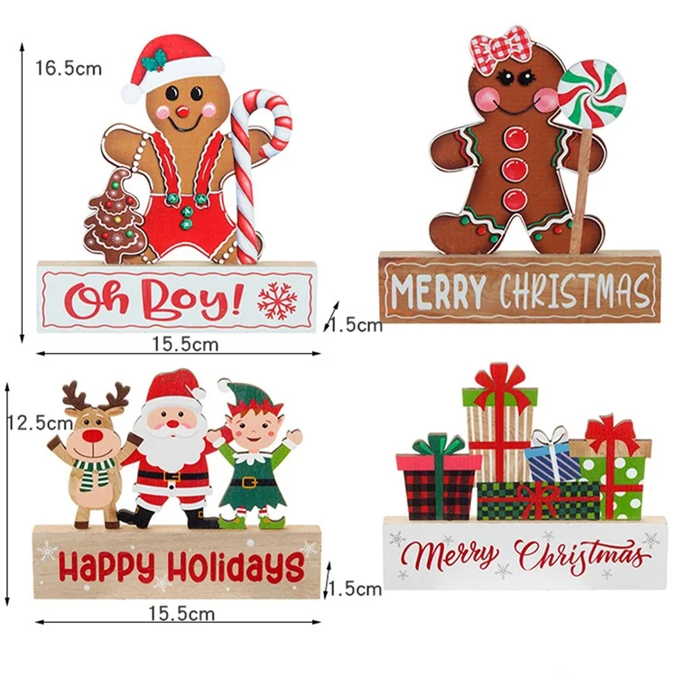 Adorno de Mesa de Navidad de Madera Gingerbread Man Santa Claus Festival Decoration - Cane+Gingerbread Man