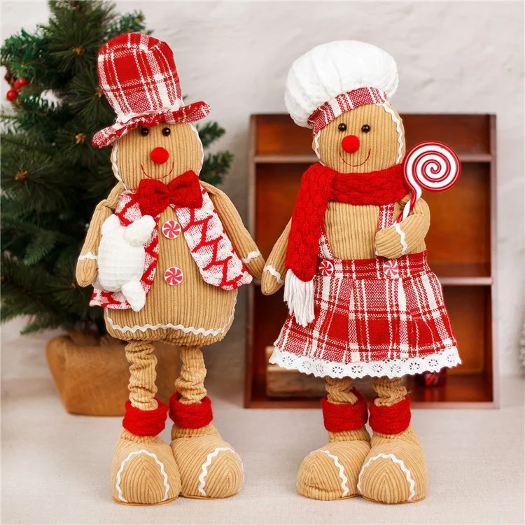 Telescopic Christmas Gingerbread Man Couple Standing Doll with Chef Hat Window Ornament - Man