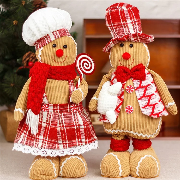 Telescopic Christmas Gingerbread Man Couple Standing Doll with Chef Hat Window Ornament - Man