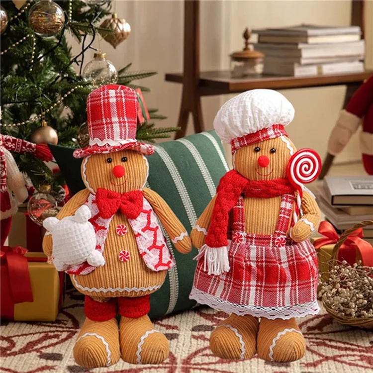 Telescopic Christmas Gingerbread Man Couple Standing Doll with Chef Hat Window Ornament - Man