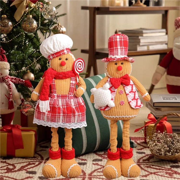 Telescopic Christmas Gingerbread Man Couple Standing Doll with Chef Hat Window Ornament - Man
