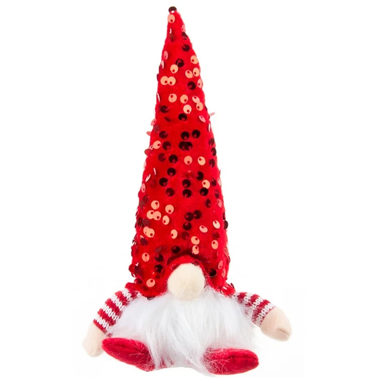 Christmas Sequined Gnome Ornament LED Glowing Faceless Doll Decoration Xmas Gift - Red