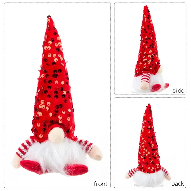 Christmas Sequined Gnome Ornament LED Glowing Faceless Doll Decoration Xmas Gift - Red